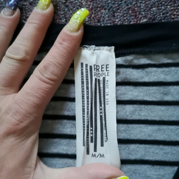 FREE PEOPLE Bodysuit T-shirt With stripes Size Medium Grey Black - Picture 12 of 15
